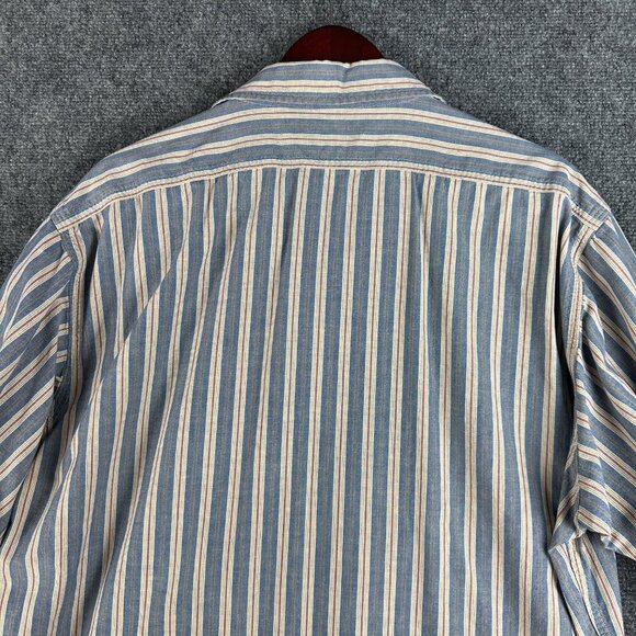 Polo Ralph Lauren Shirt Mens Large Blue Red Stripe Cotton Button Up Pockets - Picture 9 of 9